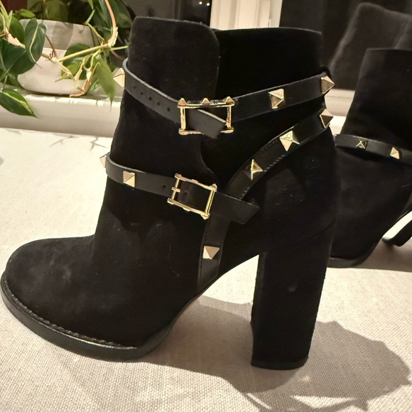 Valentino Garavani Shoes - Valentino Garavani Suede Ankle Boots with Gold Studs